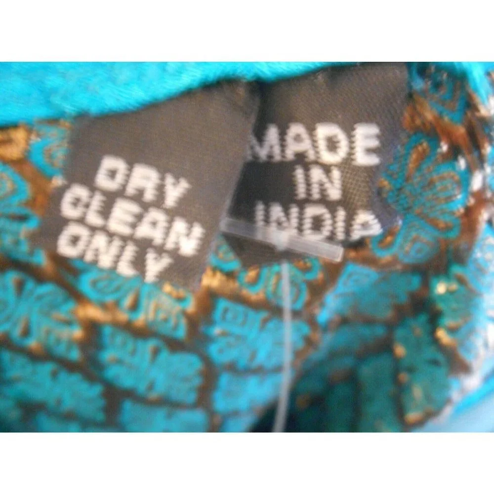 Gorgeous Beaded Teal Gold w Scarf Dress India - Picture 5 of 11